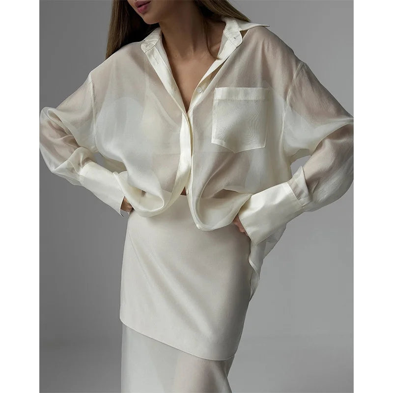 White Skirts Set  Long Sleeve Blouses
