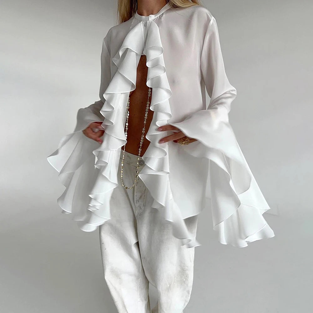 White Ruffle Blouse Shirt