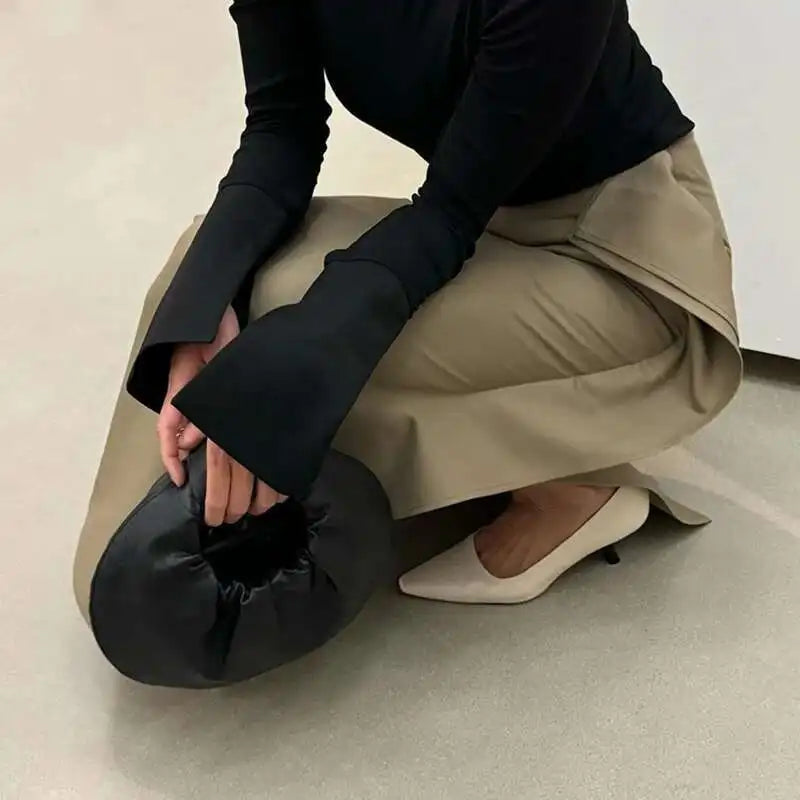 Beige Wrap Pencil Skirt