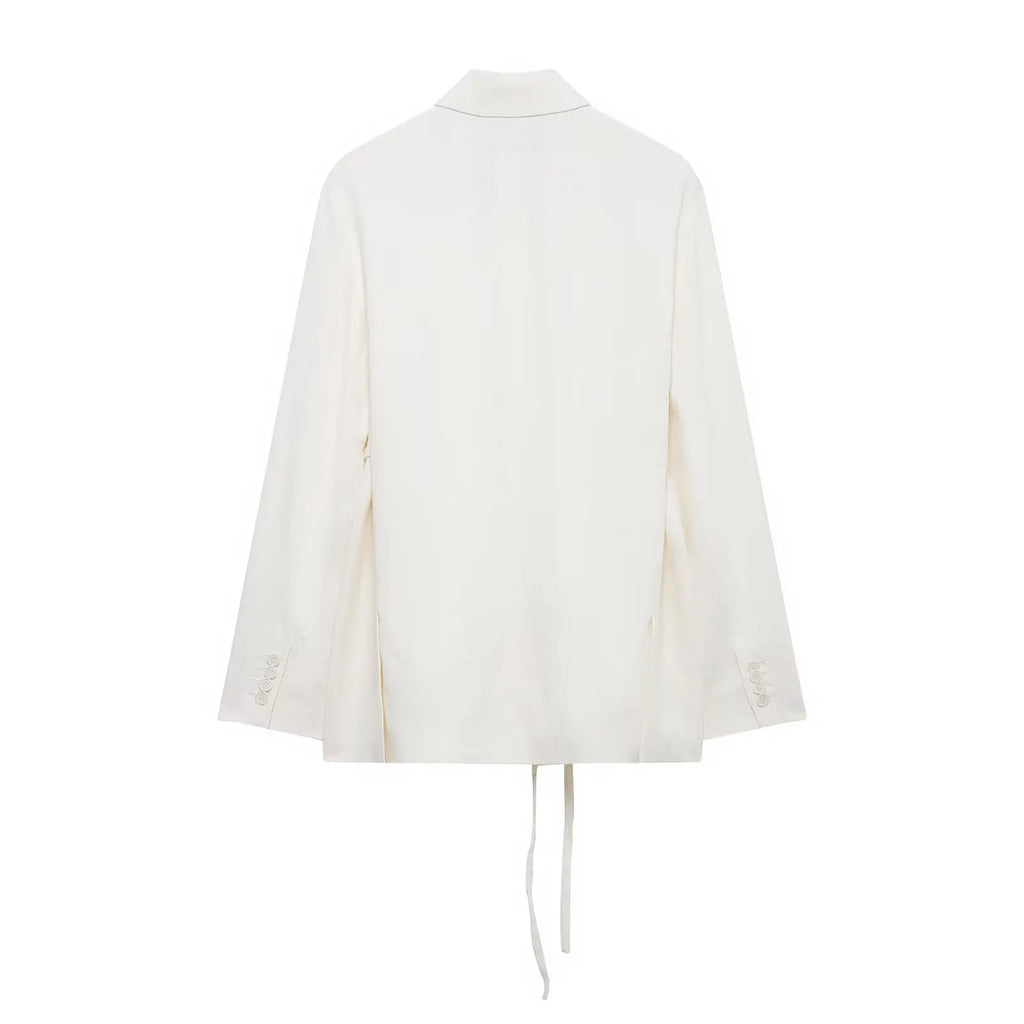 Long Sleeves Lace-Up Blazers & High Waist Zipper Long Pants