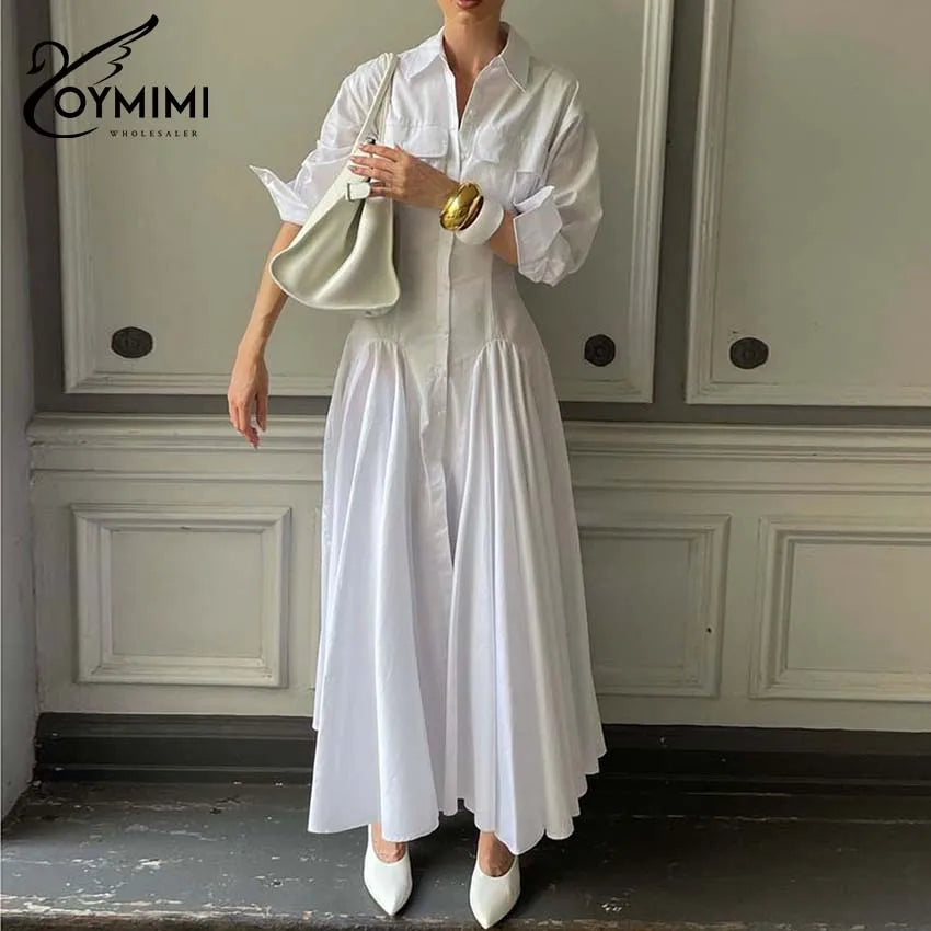 White Pleated Lapel Dress