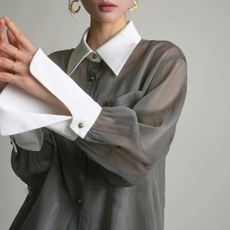 Sheer Patchwork Blouse