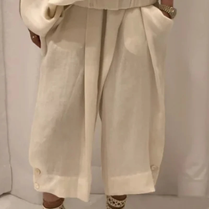 Cream Wide-Leg & Cold Shoulder Set