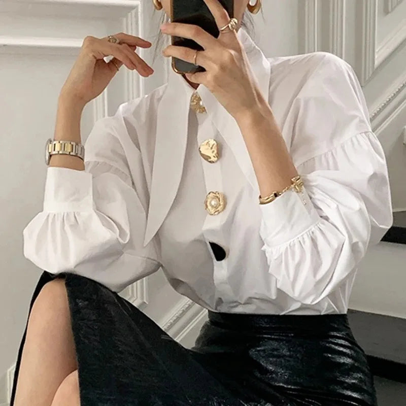 Korean Sharp Corner Collar Loose Blouse