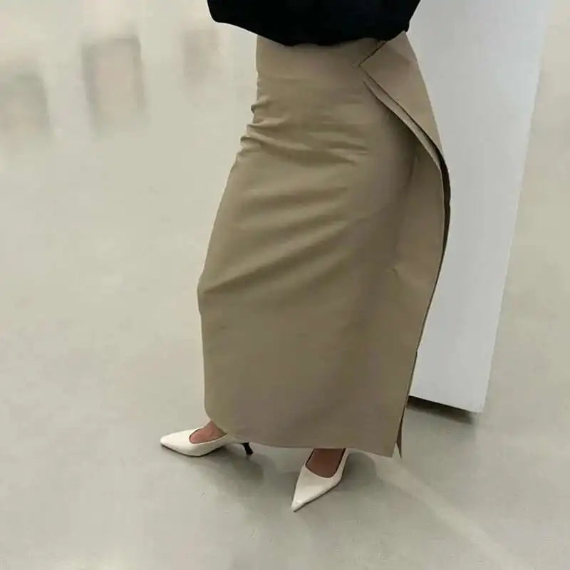 Beige Wrap Pencil Skirt
