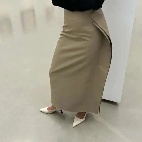 Beige Wrap Pencil Skirt