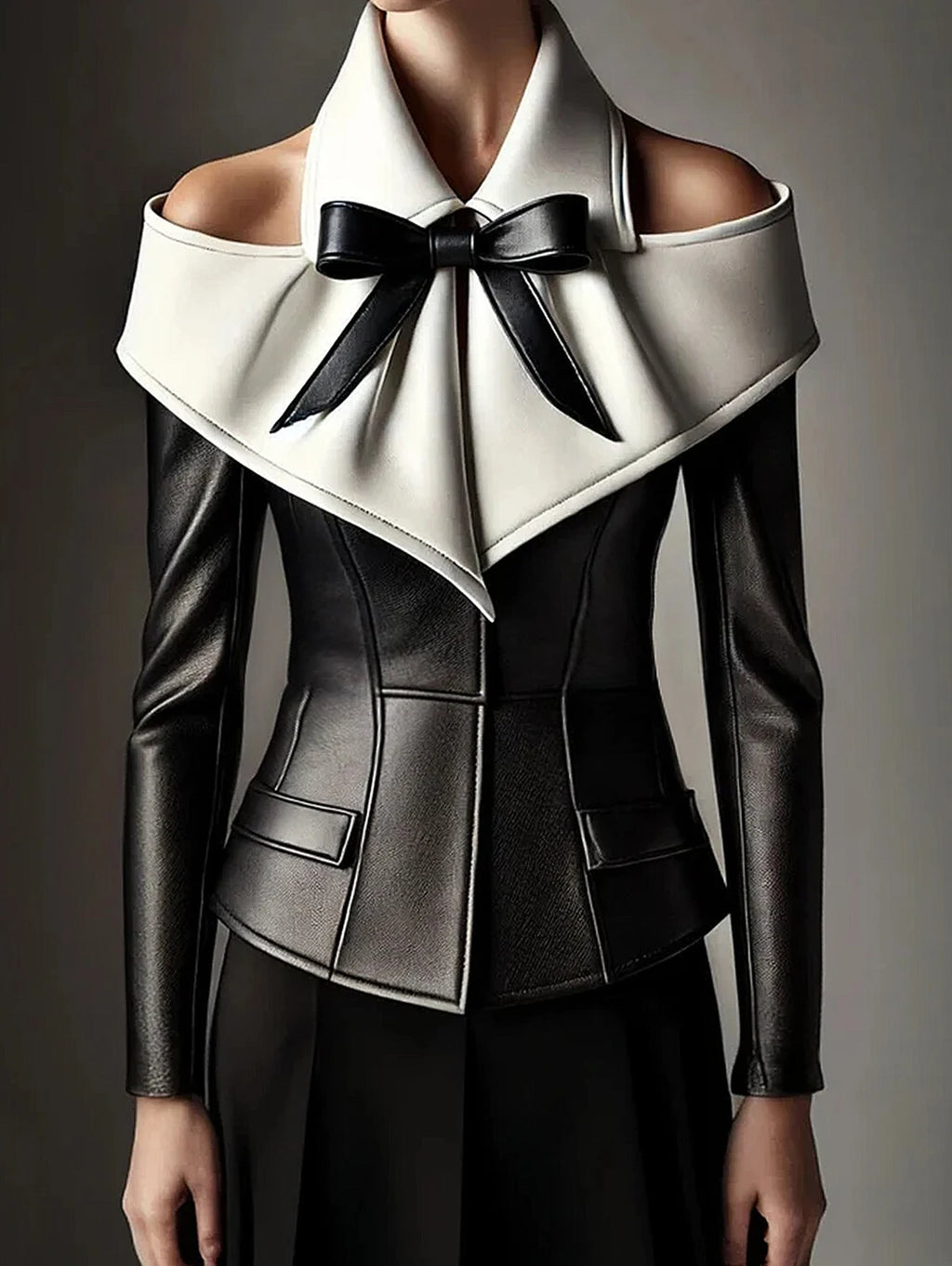 Shirt Black Off Shoulder Bow Leather