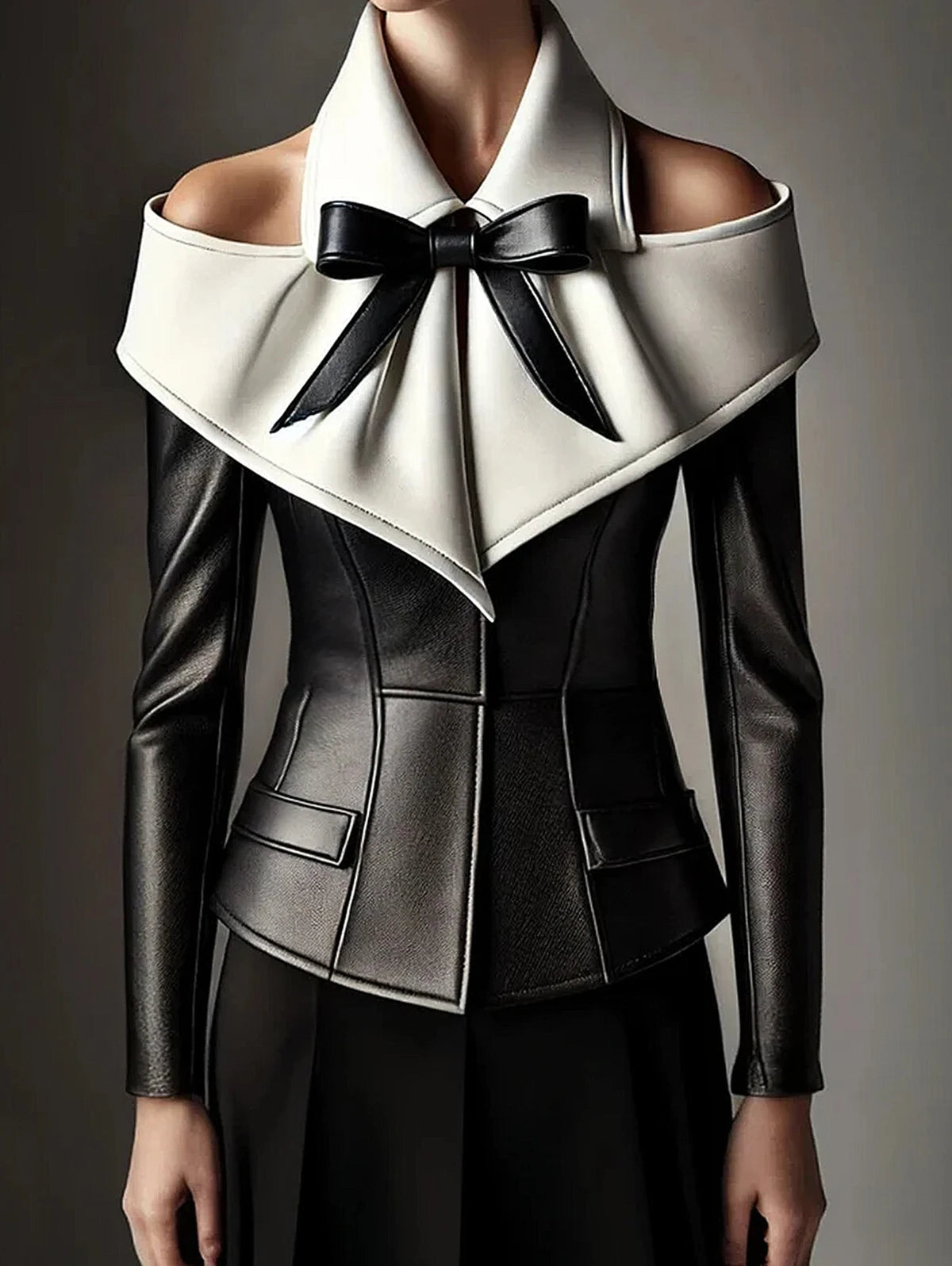 Shirt Black Off Shoulder Bow Leather