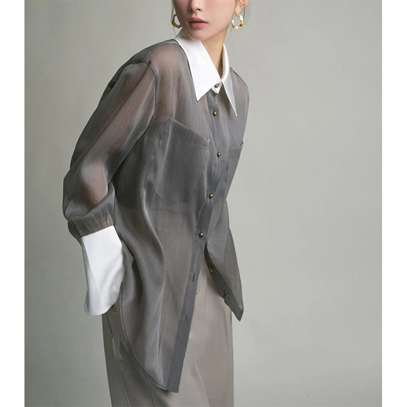 Sheer Patchwork Blouse