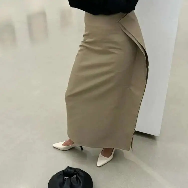 Beige Wrap Pencil Skirt