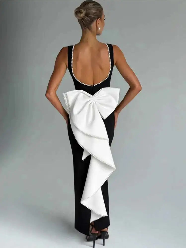 Pearl Bow Backless Dress