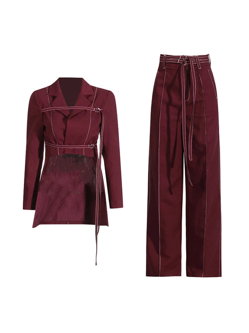 Women's 2-Piece Set — Notched Collar Blazer & High Waist Straight Pants