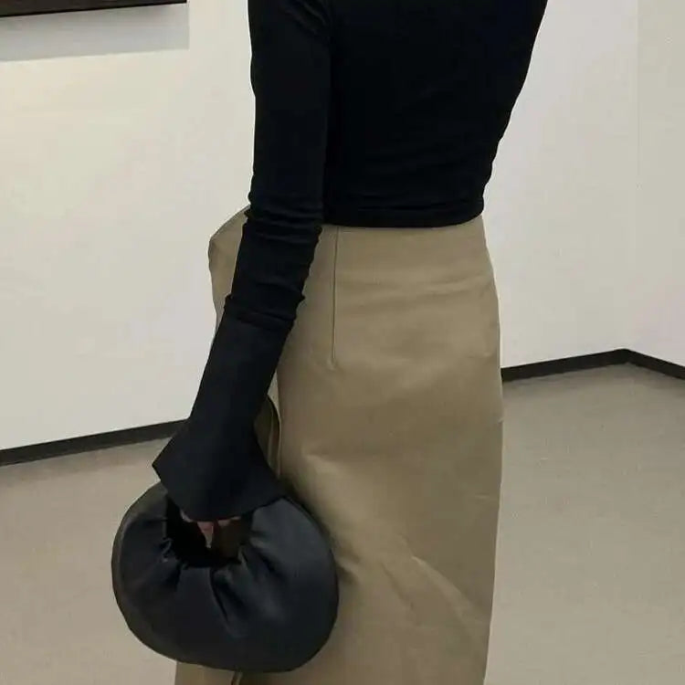 Beige Wrap Pencil Skirt