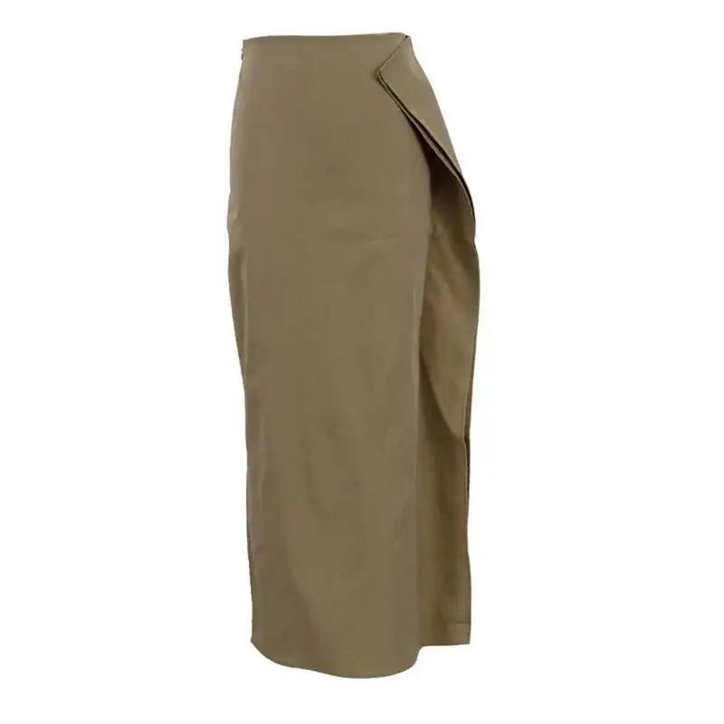 Beige Wrap Pencil Skirt