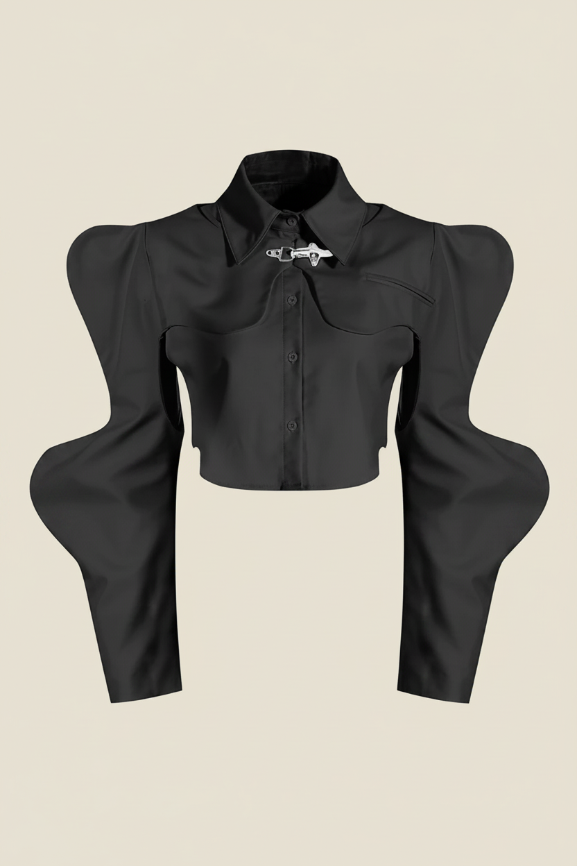 Black Shaped Blouse — Beige Background