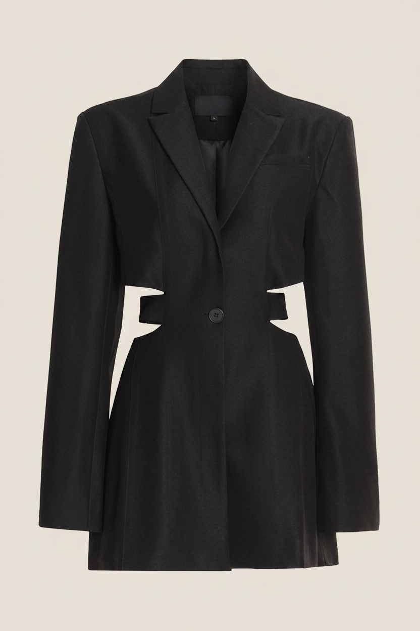 Cutout Notched Blazer — Beige Background, No Model