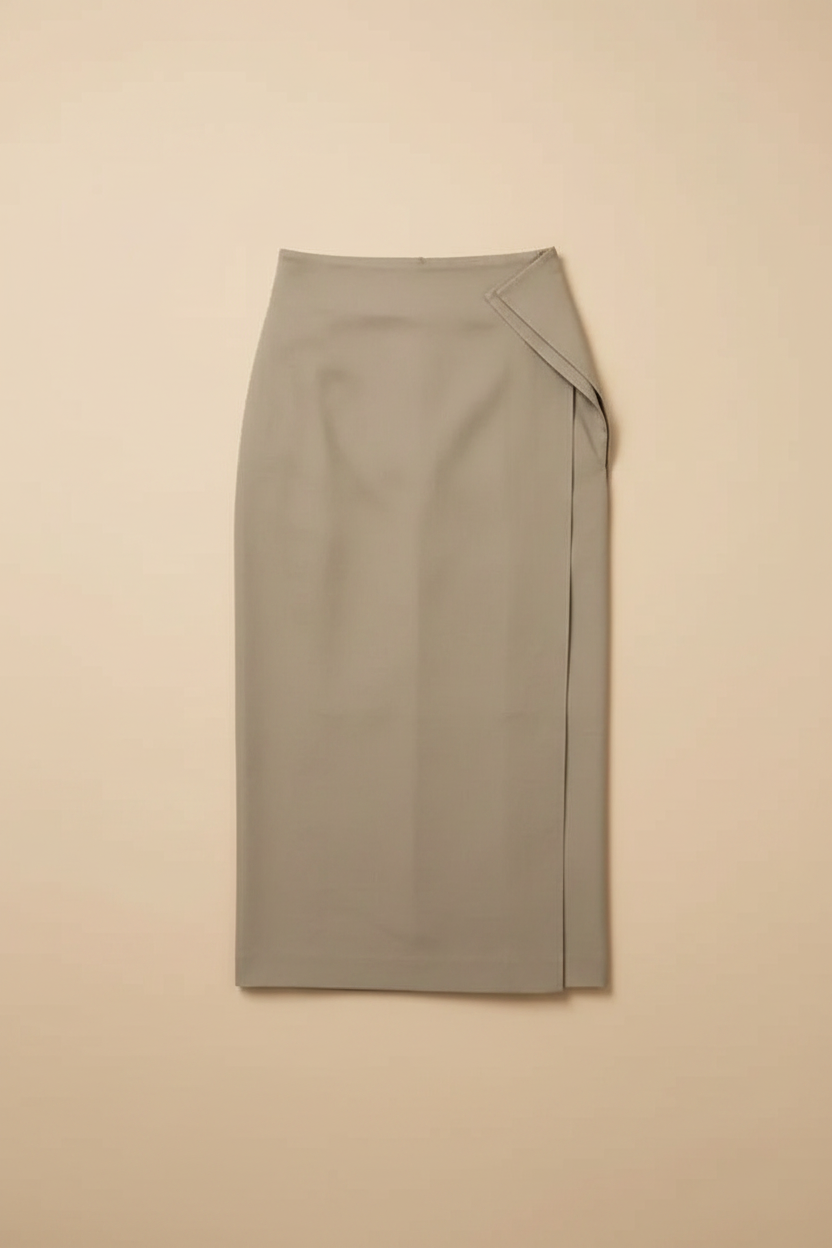 Women's Beige Wrap Pencil Skirt — Beige Background