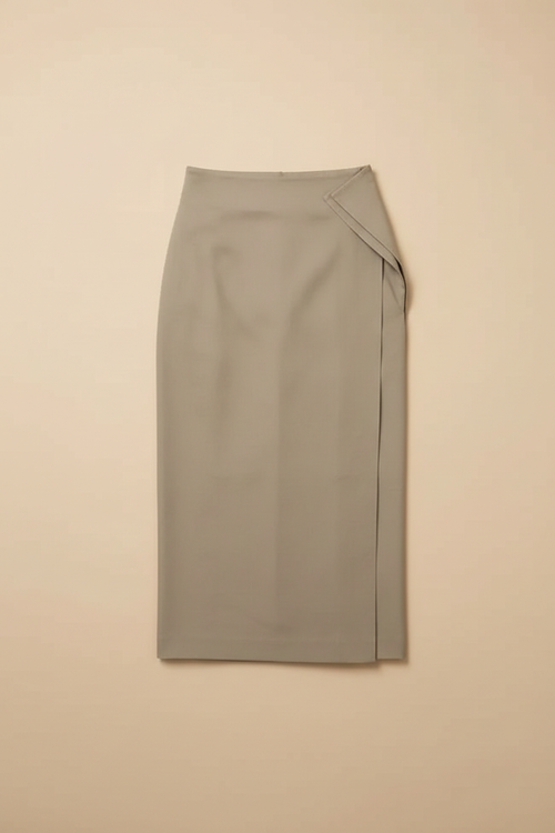 Women's Beige Wrap Pencil Skirt — Beige Background