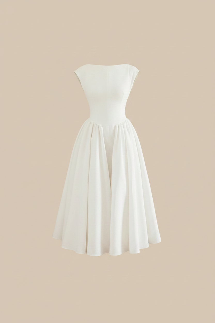 Women's High Waist Pleated Party Dress — Beige Background
