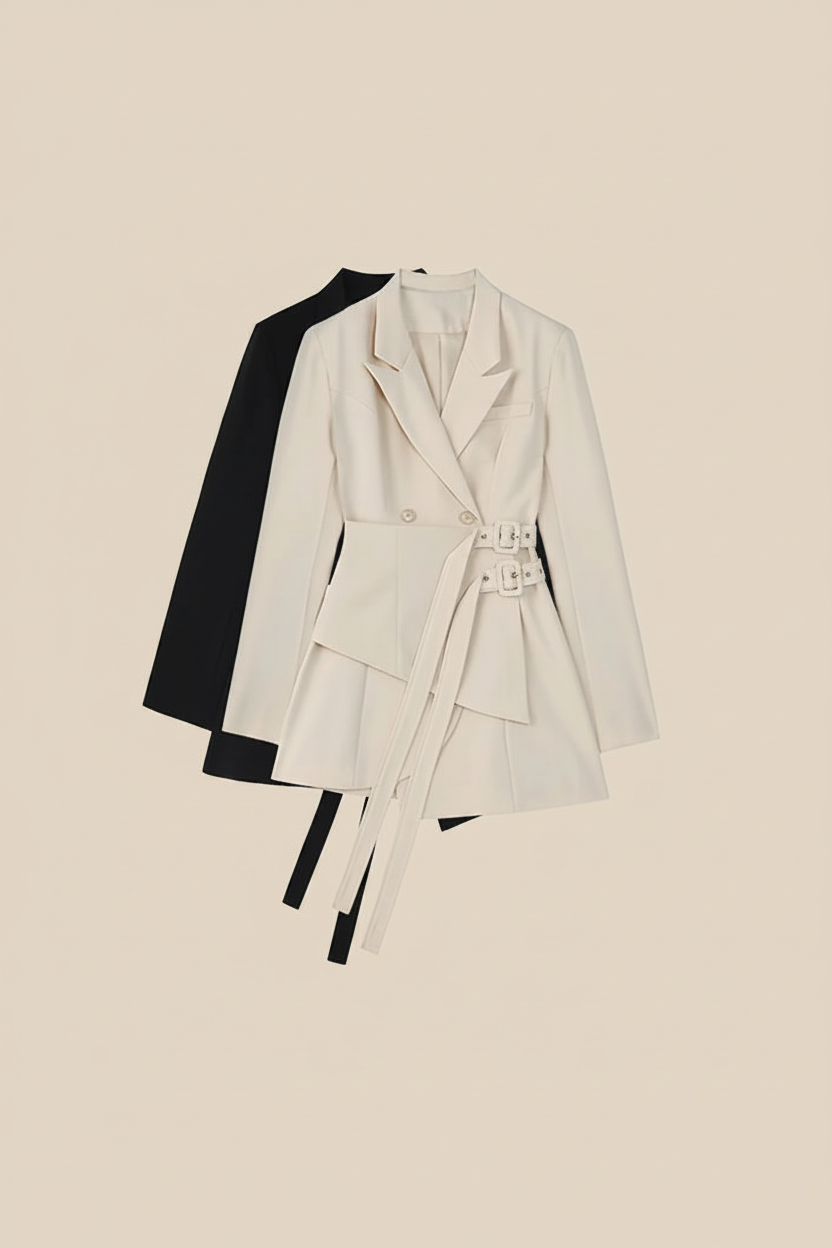 Women's Irregular Bandage Spliced Blazer — Beige Background