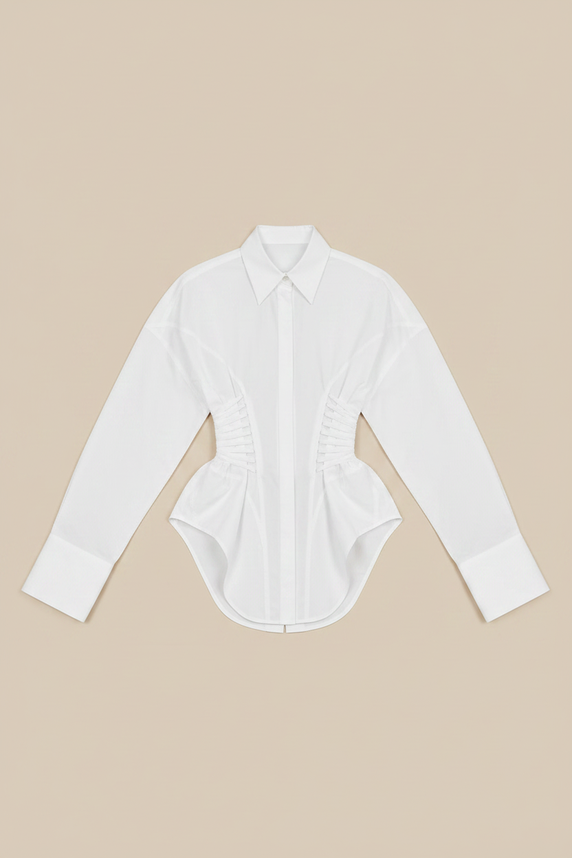 Women's Lapel Spliced Shirt — Beige Background