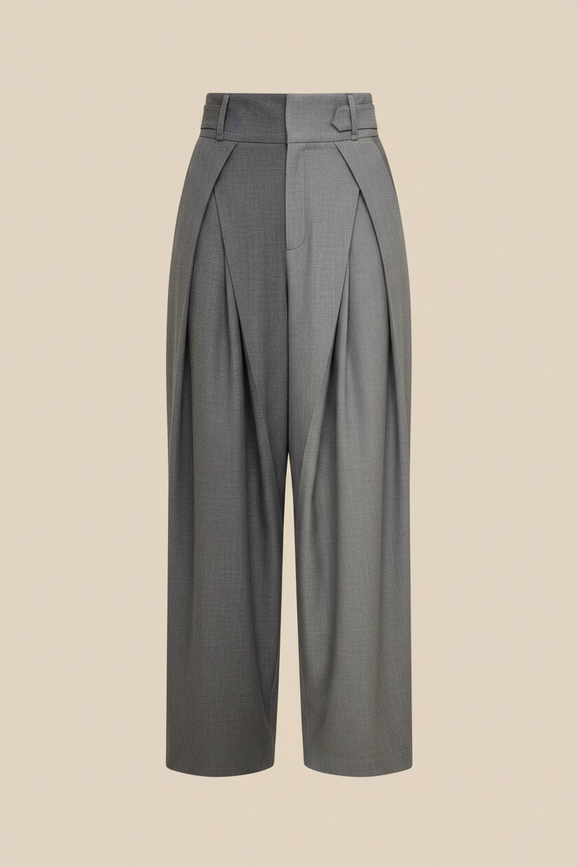Women's Loose Patchwork Pleated Trousers — Beige Background