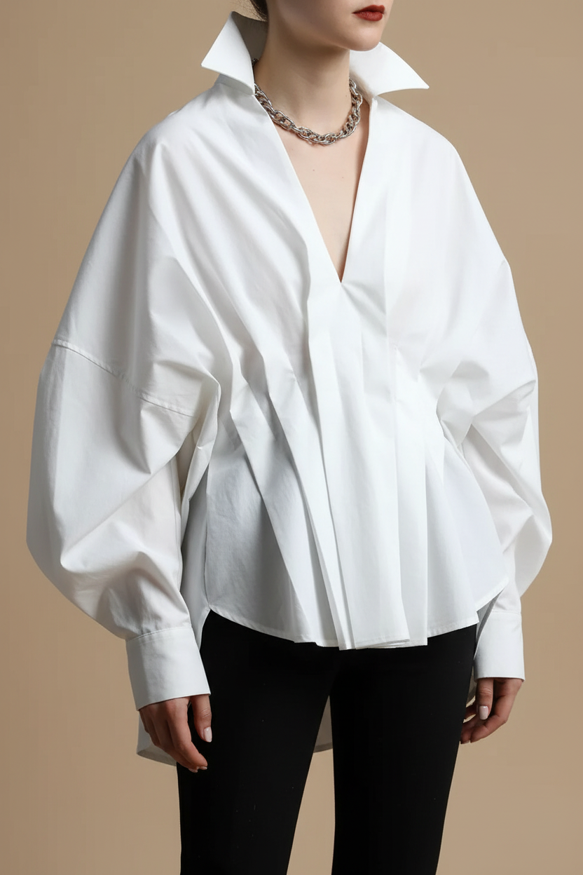 Women's Puffy Sleeve Shirt — Beige Background