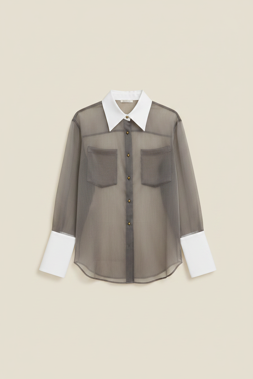 Women's Sheer Patchwork Blouse — Beige Background