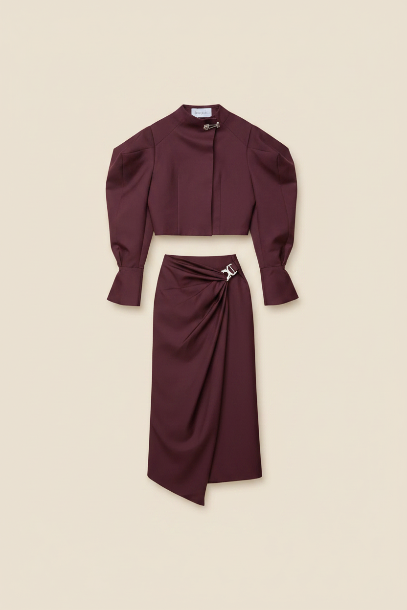 Women's Solid Jacket & Fold Long Skirt Set — Beige Background